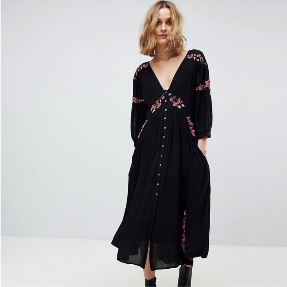 Free people day glow embroidered midi dress